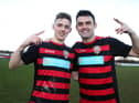 Double goal scorers Jamie McGonigle (left) and Eoin Bradley celebrate after a 4-0 victory over Ballymena United in the Irish Cup quarter final back in 2017.