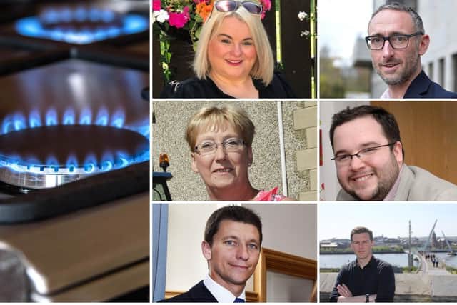 Elected reps who raised concerns with Firmus included clockwise from top left Sinn Féin's Dandra Duffy, SDLP's Rory Farrell, Aontú's Emmet Doyle, People Before Profit's Shaun Harkin, UUP's Ryan McCready and DUP's Hilary McClintock.