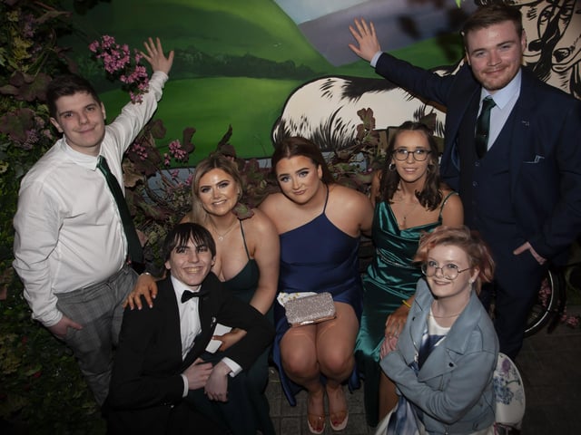 Pictured at the Ulster University (Magee) Annual Formal on Monday last are Christopher Foye, Zoe Mulligan, Beth Rafferty, Emma McCann, Conchuir Delaney, Brendan Mccabe and Aoibhin Mitchell. (Photos: JIm McCafferty Photography)