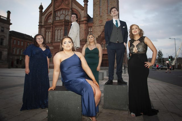 MAGEE FORMAL. . . . . .The Ulster University Res. Life Assistants pictured at the Guildhall Square last week before the Universityâ€TMs (Magee) Annual Formal at the Thirsty Goat, Shipquay Street. From left, Jessica Owens, Beth Rafferty, Ruairi Kelly, Zoe Mulligan, Richard Caldwell and Lauren Aston. (Photos: Jim McCafferty Photography)
