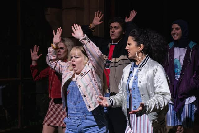 (L-R) Erin Quinn (Saoirse Monica Jackson), Clare Devlin (Nicola Coughlan), James Maguire (Dylan Llewellyn), Michelle Mallon (Jamie - Lee O'Donnell),  Orla Mccool (Louisa Clare Harland)