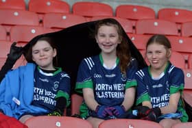 Young footballers from St Patrick’s PS pictured the Celtic Park Girls’ Primary School Blitz . Photo: George Sweeney.  DER2213GS – 023