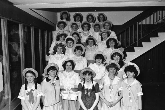 The Ladies’ Chorus who appeared in the St. Brigid’s Amateur Music and Drama Society production of ‘Oklahoma’ in April 1982.