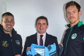 Enniskillen Chairman David Cadden with Brian Allen (left) and Craig Young. Picture by Simon-Peter Maxwell