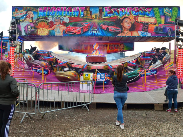 Visitors enjoy the Midnight Express ride at Cullen’s Amusements, in Ebrington earlier this week.  DER2038GS – 038