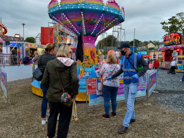There are strict sanitising measures in place for the safety of visitors tot Cullen’s Amusements, in Ebrington. The amusements run daily until Sunday  next, 21st September. DER2038GS – 037