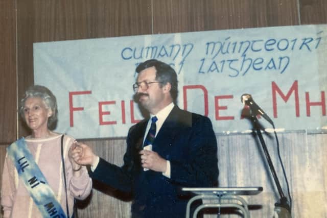 Lillian pictured in 1992 when An Coimisiun held a Feile Dea Mheasa (celebration) of her achievements in Irish dancing. Also pictured is Seamus O’Shea, then president of An Coimisiun Le Rinci Gaelacha.
