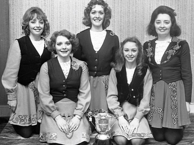 1977... Members of the Henderson family, Derry, joint winners of the Family Group Dance Competition at the Feis. From left are Kay, Rosemary, Philomena, Deirdre and Pat.