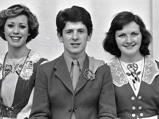 1978... Prizewinners in the senior set dance competition. In centre is the winner, Shaun Toland (McLaughlin School), with, on left, Hilary Kwlly (McLaughlin School), who was second, and, on right, Helen Doherty (St Oran's School, Clonmany), who was third.