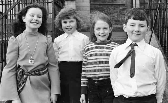 1979... Prizewinners at Feis Doire Colmcille. From left are Deirdre Crossan (verse-speaking, 8-10), Margaret Clarke (verse-speaking, 7-8), Moira D'Arcy (verse-speaking, 8-9) and Eamon Crossan (cello, under 11).
