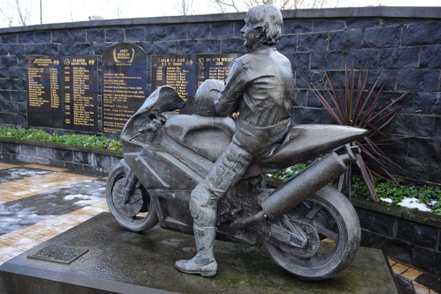 Ballymoney: Dunlop memorial gardens. As well as commemorating great road racer Joey, the gardens now pay tribute to Robert and William also