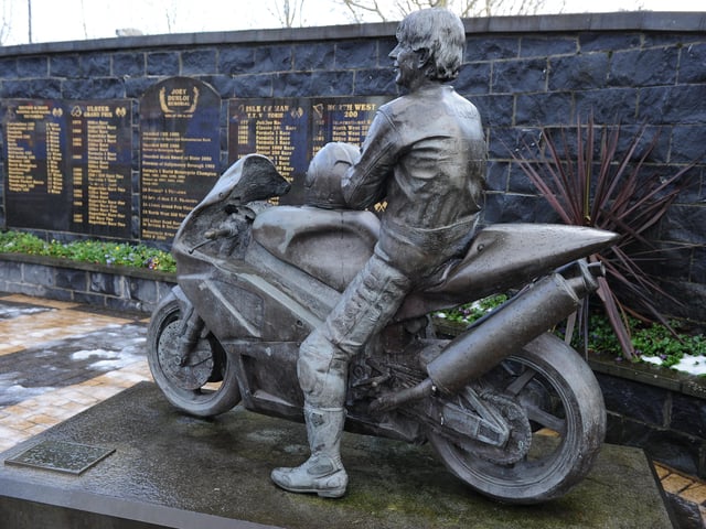 Ballymoney: Dunlop memorial gardens. As well as commemorating great road racer Joey, the gardens now pay tribute to Robert and William also