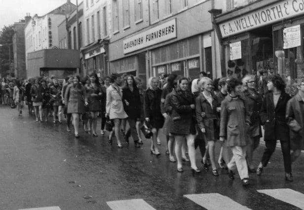 Factory workers marching in Derry.