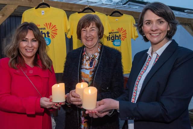 The Koram Centre based in Strabane is one of 14 local mental health and suicide prevention charities that will benefit from Darkness Into Light (DIL) this year as the annual fundraising event, organised by Pieta, is back with 16 walks taking place across Northern Ireland. Pictured at the launch of this year's event are (L-R) Tracy Mongan (Pieta), Dympna McNamee (The Koram Centre), and Anne Smyth (Electric Ireland).