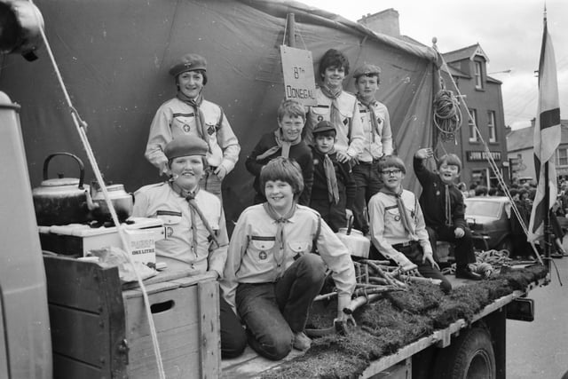 The 8th Donegal (Carndonagh) scouts group who were winners of a special prize at the Carndonagh Easter Parade with their ‘Camp Fire’ presentation.
