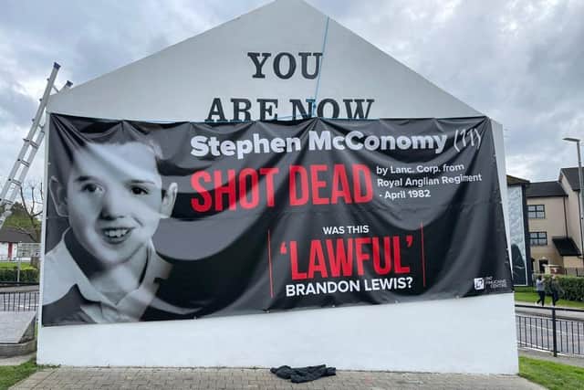 A billboard erected at Free Derry Corner on Thursday.
