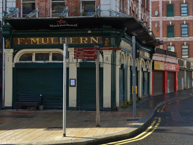 Shutters down on Business premises, in the city centre, on Wednesday afternoon last. DER1220GS - 010