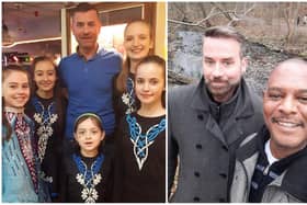 Left: Glenn pictured with some of his pupils from his school of dancing, Druid Academy.  Right: Glenn and his husband Alex.