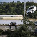 General view of the car park at the River Faughan at Drumahoe, Derry after flooding in 2017. Photo by Kelvin Boyes  / Press Eye.