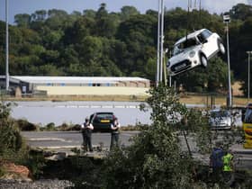 General view of the car park at the River Faughan at Drumahoe, Derry after flooding in 2017. Photo by Kelvin Boyes  / Press Eye.
