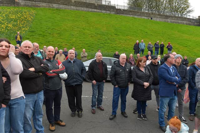 Some of the attendance at a commemoration in Fahan Street, on Saturday afternoon last, marking the 40th anniversary of the death of 11-year-old Stephen McConomy. Photo: George Sweeney. DER2215GS – 077