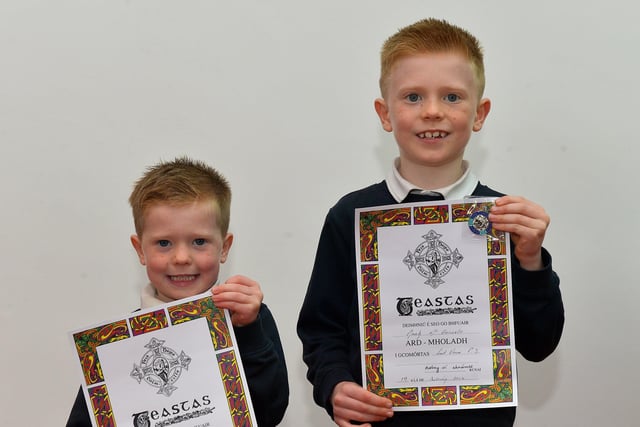Lukas McGonagle was Highly Commended for Primary 2 - 6 Irish Verse and his brother Noah was placed second in P2  7 Irish Verse at the recent Féis Dhoíre Cholmcílle, held in Millennium Forum. DER2216GS  023