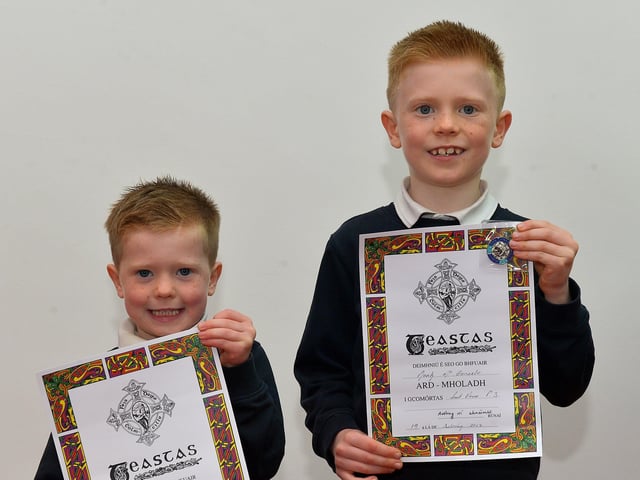 Lukas McGonagle was Highly Commended for Primary 2 - 6 Irish Verse and his brother Noah was placed second in P2 7 Irish Verse at the recent Féis Dhoíre Cholmcílle, held in Millennium Forum. DER2216GS 023