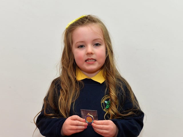 Annie McBride achieved First in Irish Verse, Under 5, at the recent Féis Dhoíre Cholmcílle, held in Millennium Forum. DER2216GS 025