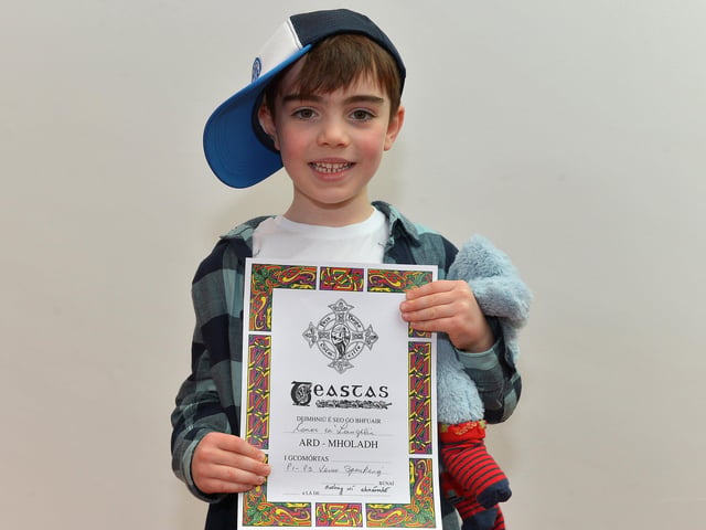 Conor McLaughlin was Highly Commended in Primary 1 2 Verse at the recent Féis Dhoíre Cholmcílle, held in Millennium Forum. DER2216GS 030