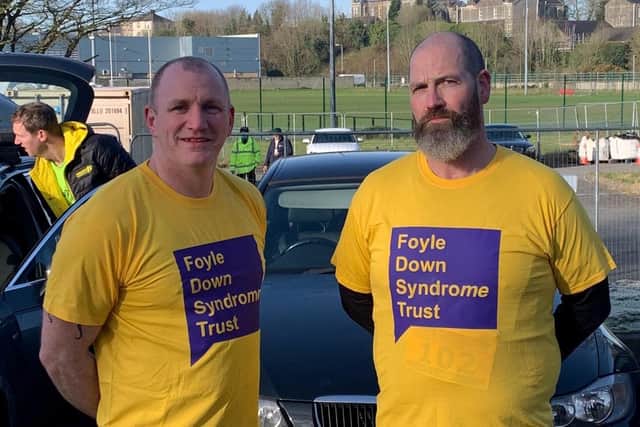 Mark Walker and running partner John Storey who will complete the 13.1 mile Strabane Lifford Half Marathon course on Sunday, May 15.