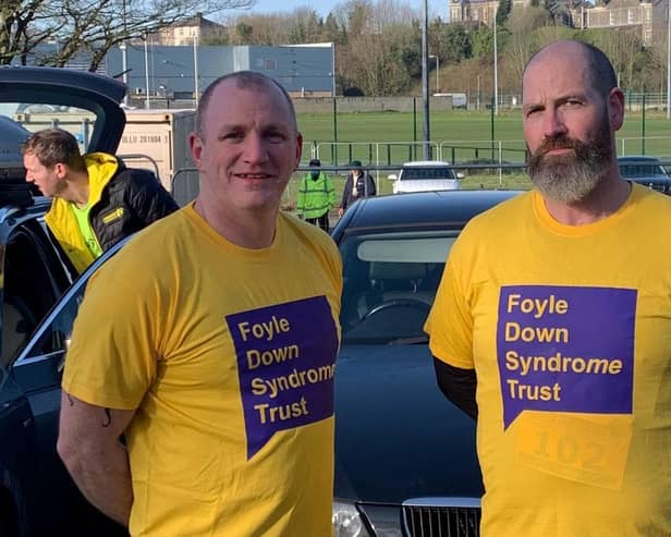 Mark Walker and running partner John Storey who will complete the 13.1 mile Strabane Lifford Half Marathon course on Sunday, May 15.