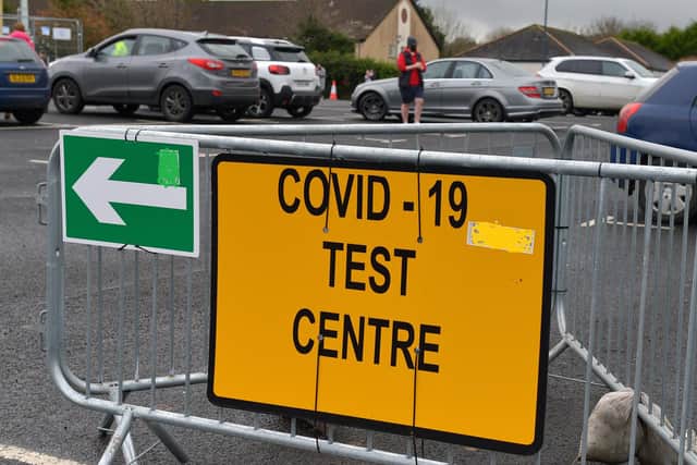 Sign for Covid â€“ 19 Test Centre at the Templemore Sports Complex. DER2152GS â€“ 001