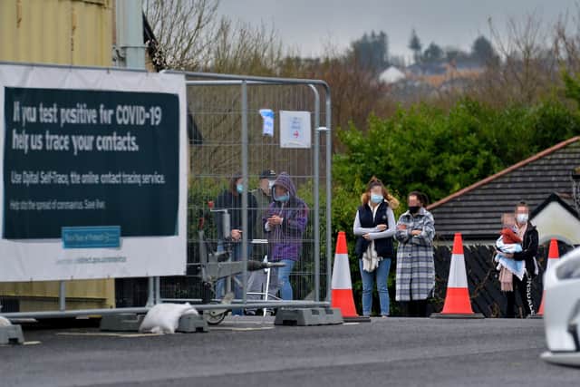 Queue for Covid – 19 test at the Templemore Sports Complex. DER2152GS – 003