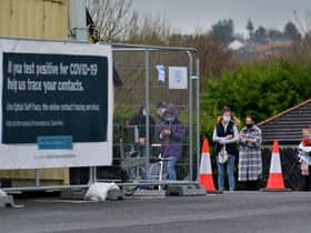 Queue for Covid – 19 test at the Templemore Sports Complex. DER2152GS – 003