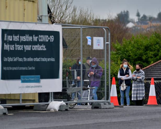 Queue for Covid – 19 test at the Templemore Sports Complex. DER2152GS – 003