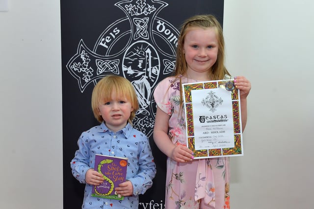 Kevin McShane with his sister Emer who achieved third place in Studied Prose at the Féis Dhoíre Cholmcílle, held in Millennium Forum. DER2216GS  064