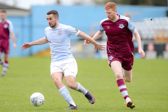 Derry City winger Michael Duffy was flying during this pre-season friendly at Drogheda United. Picture by Kevin Morrison/Event Images & Video