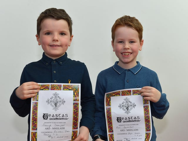 Brothers Darragh and Finn Davanport were highly commended in P1 Childrens Verse and P4 Boys Verse at the Feis Doire Colmcille, held in Millennium Forum. DER2216GS  112