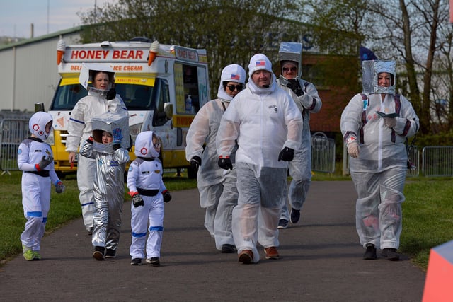 Families arrive at Bay Road Park, on Saturday morning, to take part in a successful world record attempt for the most people dressed as astronauts in one polace. Photo: George Sweeney. DER2216GS – 192