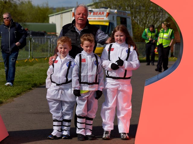 Families arrive at Bay Road Park, on Saturday morning, to take part in a successful world record attempt for the most people dressed as astronauts in one place. Photo: George Sweeney. DER2216GS – 193