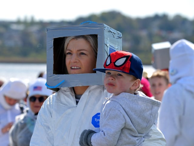 Enjoying the fun and sun in Bay Road Park, on Saturday morning, before the count for the world record attempt for the most people dressed as astronauts in one place. Photo: George Sweeney. DER2216GS – 210