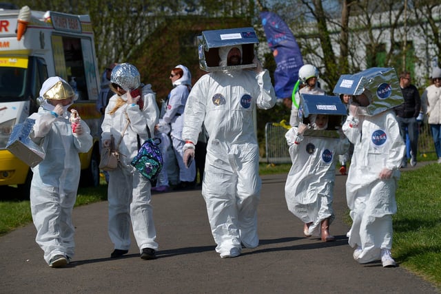 There were all kinds of creative costumes at Bay Road Park, on Saturday morning, for the successful world record attempt for the most people dressed as astronauts in one place. Photo: George Sweeney. DER2216GS – 197