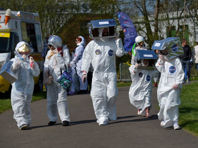 There were all kinds of creative costumes at Bay Road Park, on Saturday morning, for the successful world record attempt for the most people dressed as astronauts in one place. Photo: George Sweeney. DER2216GS – 197