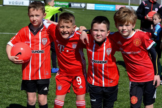 Team mates pose for a photo at the Derry City Easter Football Camp at the Brandywell Stadium. Picture: George Sweeney. DER2216GS-078