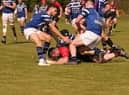 PROMOTION SECURED! Jody McMurray uses his strength to power over the line and secures the late win for Limavady in the promotion play-off on Saturday. (Photo: Steve Haslett)