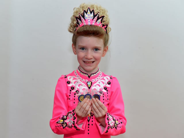 Amelia Dalton achieved first place Age 7 to 8 Reel, second place Light Jig and third place Single Jig at the Feis Doire Colmcille, held in Millennium Forum. DER2216GS 132