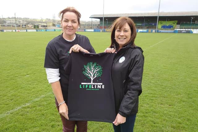 Mary Doherty, Project Coordinator, Lifeline (Inishowen), and Kathy Taaffe, Finn Harps Secretary with