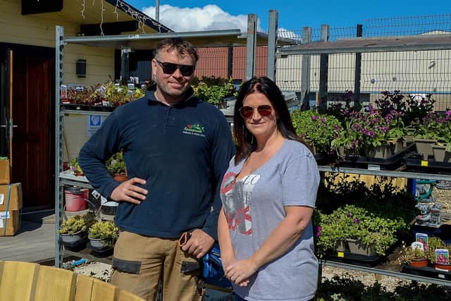Cyril and Alison Quinn, proprietors of the Springrowth Landscape and Garden Centre, Springtown Industrial Estate, which has reopened after the recent easing of lockdown restrictions. DER2115GS – 028