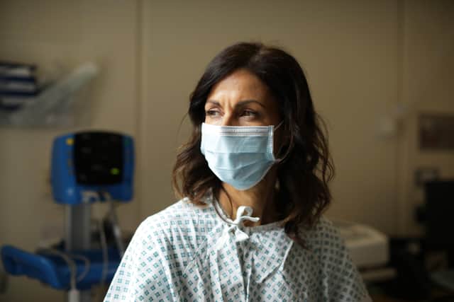 Julia Bradbury in hospital recieving treatment for her breast cancer