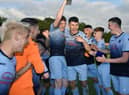 The Institute players celebrate after winning the 2019 O'Neill's Foyle Cup under-19's trophy.